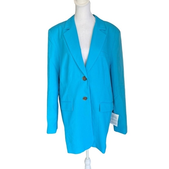 ASOS DESIGN - NWT Tall Relaxed Straight Suit Blazer in Turquoise Blue Sz 8 Tall - Picture 3 of 11